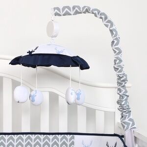 Baby Crib Blue Deer Mobile, Nursery Mobile for Crib with Music Wind Up Spinner